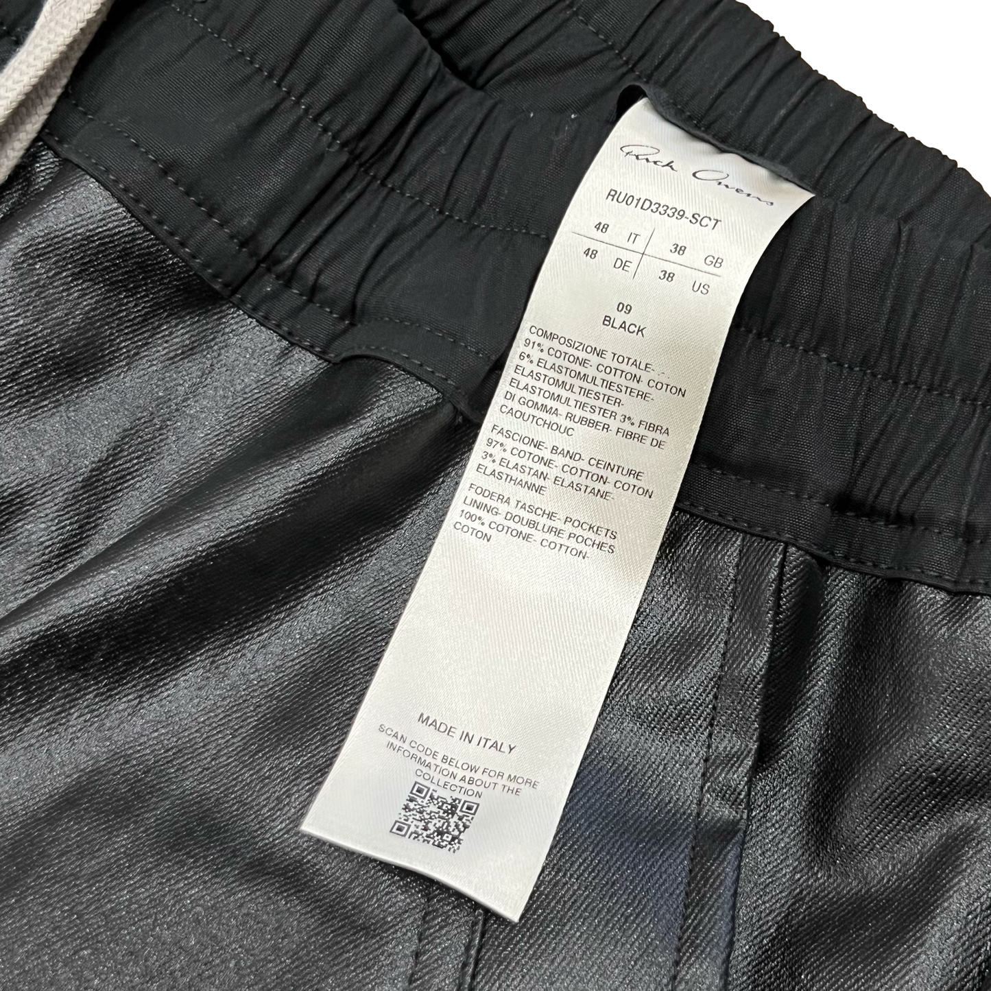 Rick Owens Black Coated Denim Cargobelas Pants Lido SS24 SZ 48