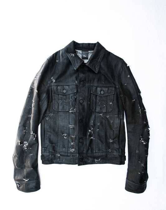 INQUIRE Dior homme Waxed Coated Denim Jacket S/S 2004 "strip" Medium